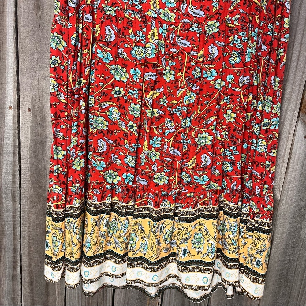 Prairie‎ style dress small farm girl countryside floral print v neck tie waist - Picture 6 of 13